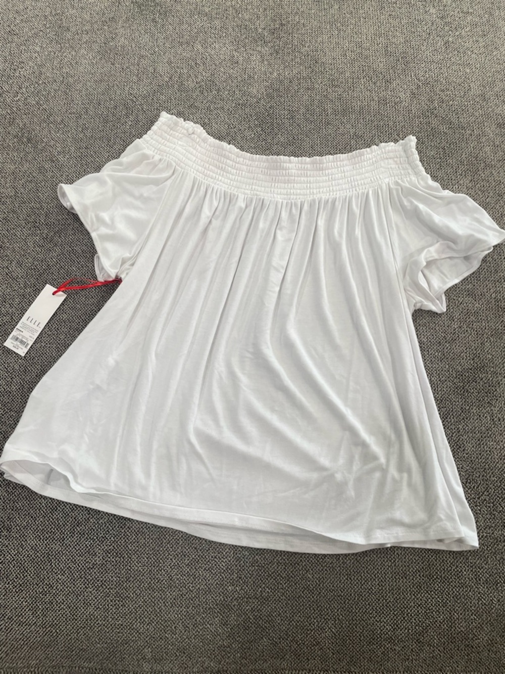 Elle White Off-Shoulder Smocked Neck Tunic